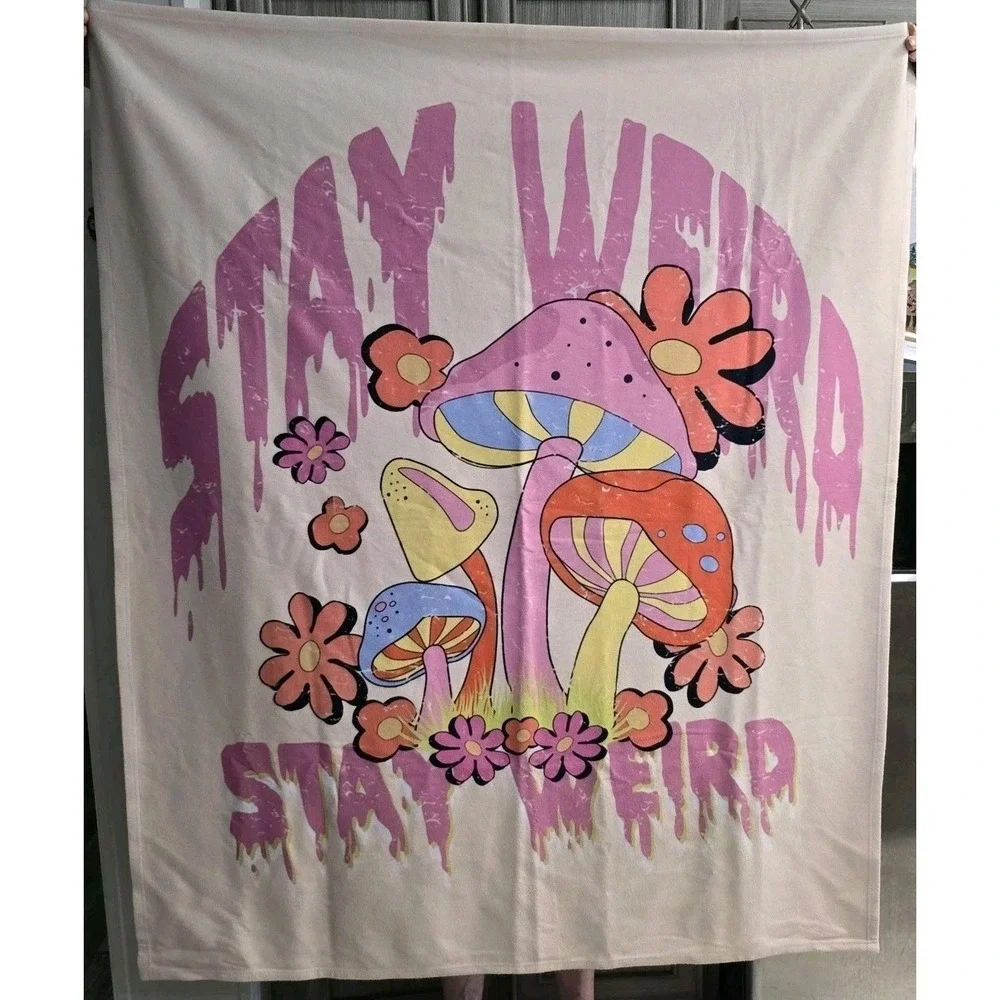 Blanket/Large Wall Tapestry STAY WEIRD 48x50 Psychedelic 70s Inspired